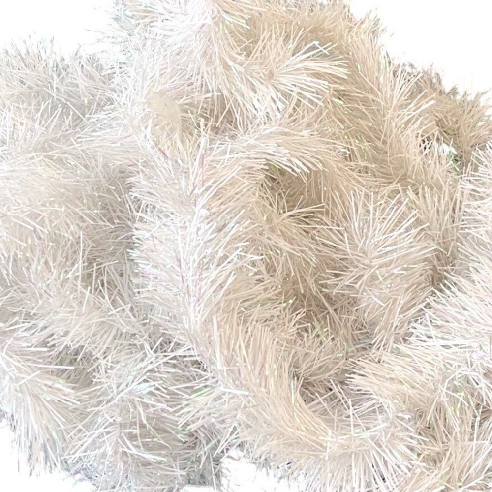 Vtg iridescent Double Glo Color‎ Tinsel White Snow Garland 35' Christmas Tree